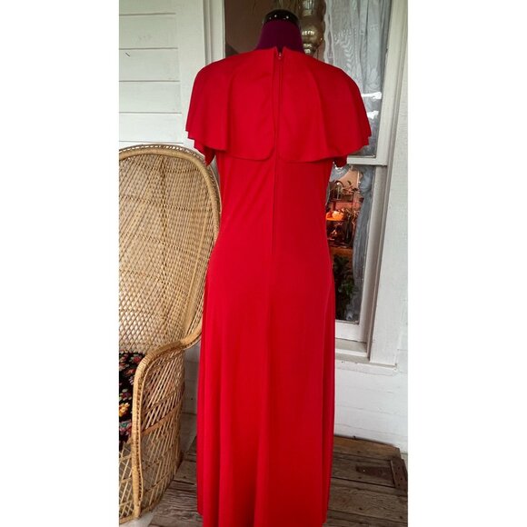 Vintage 1970s Red Maxi Dress Butterfly wing sleeves attached Rose - Picture 3 of 15